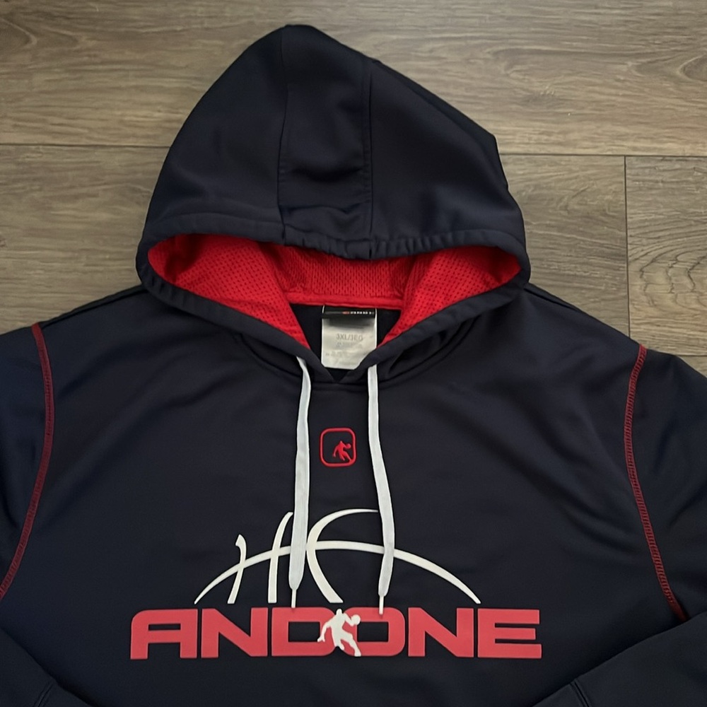 AND1 Spellout Men's Navy Blue Red Stitch Hooded Jacket Sweatshirt Hoodie 3XL - Picture 2 of 10